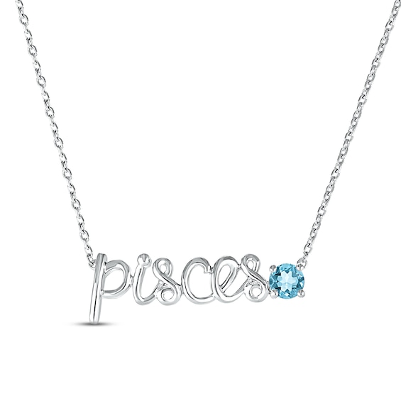 Swiss Blue Topaz Zodiac Pisces Necklace Sterling Silver 18"