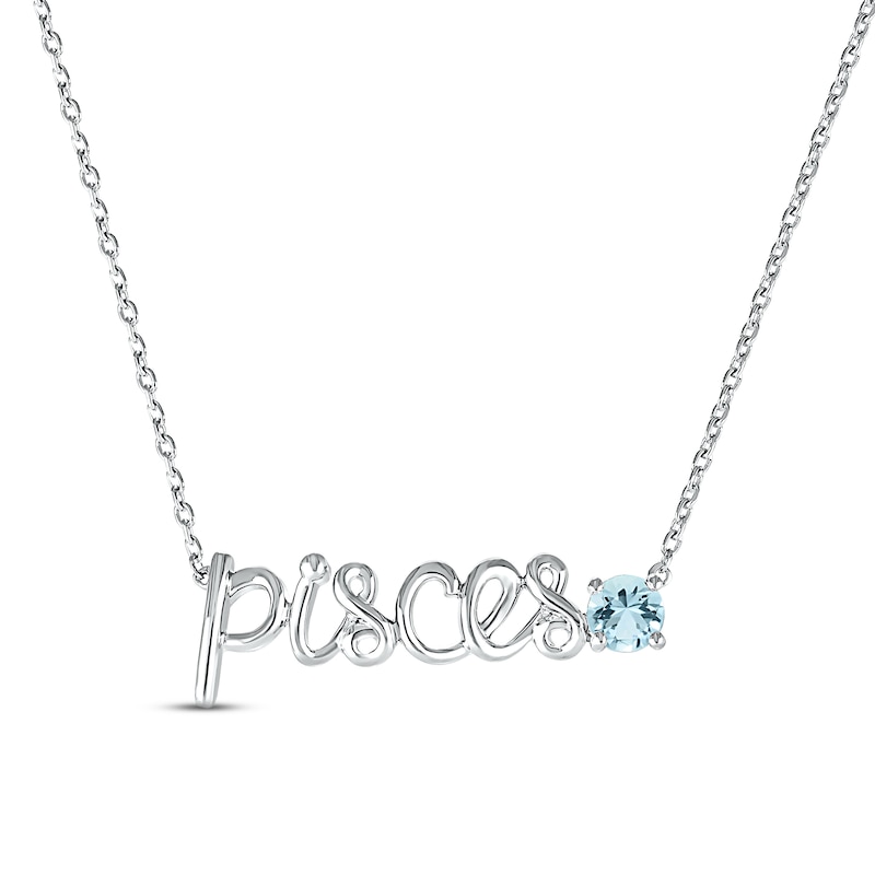 Aquamarine Zodiac Pisces Necklace Sterling Silver 18"
