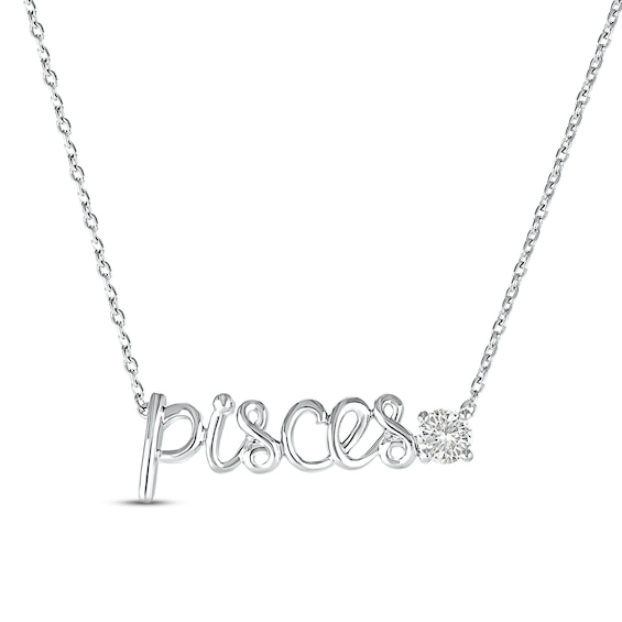 White Lab-Created Sapphire Zodiac Pisces Necklace 10K White Gold 18"