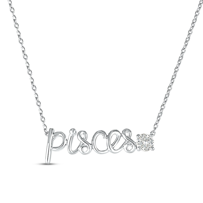 Main Image 1 of White Lab-Created Sapphire Zodiac Pisces Necklace 10K White Gold 18&quot;