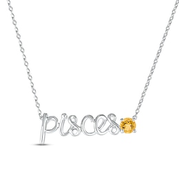 Citrine Zodiac Pisces Necklace 10K White Gold 18"