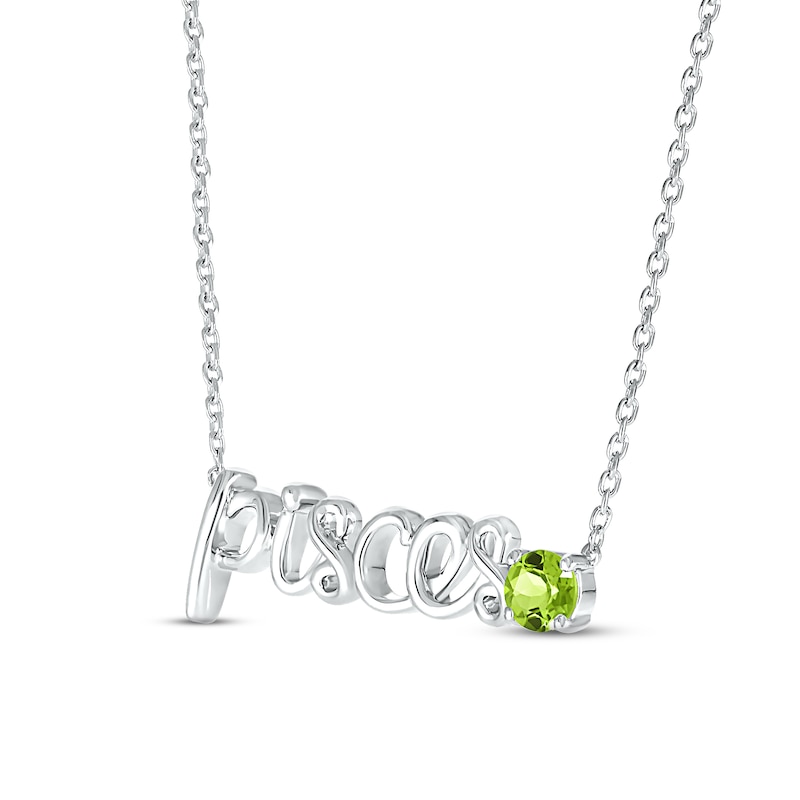 Peridot Zodiac Pisces Necklace 10K White Gold 18"