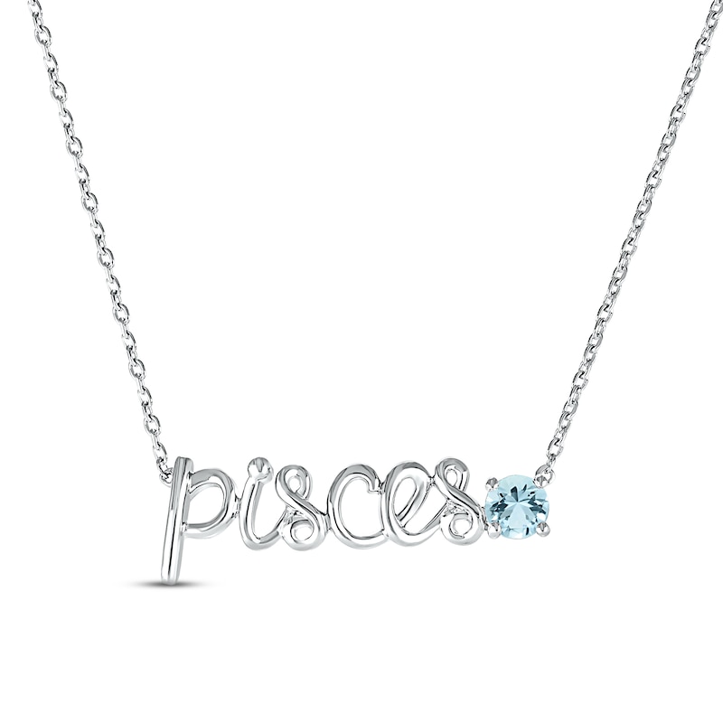 Main Image 1 of Aquamarine Zodiac Pisces Necklace 10K White Gold 18"
