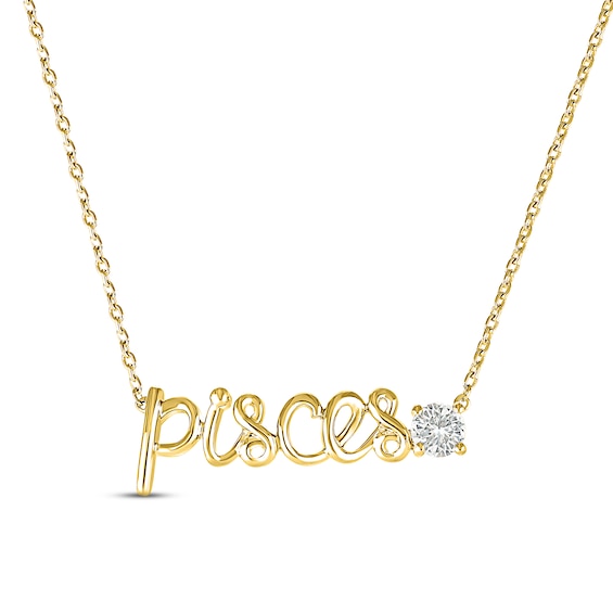White Lab-Created Sapphire Zodiac Pisces Necklace 10K Yellow Gold 18"