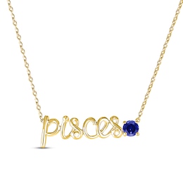 Blue Lab-Created Sapphire Zodiac Pisces Necklace 10K Yellow Gold 18"