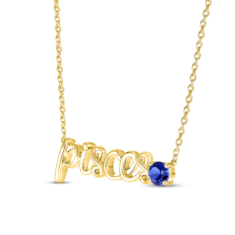 Blue Lab-Created Sapphire Zodiac Pisces Necklace 10K Yellow Gold 18"