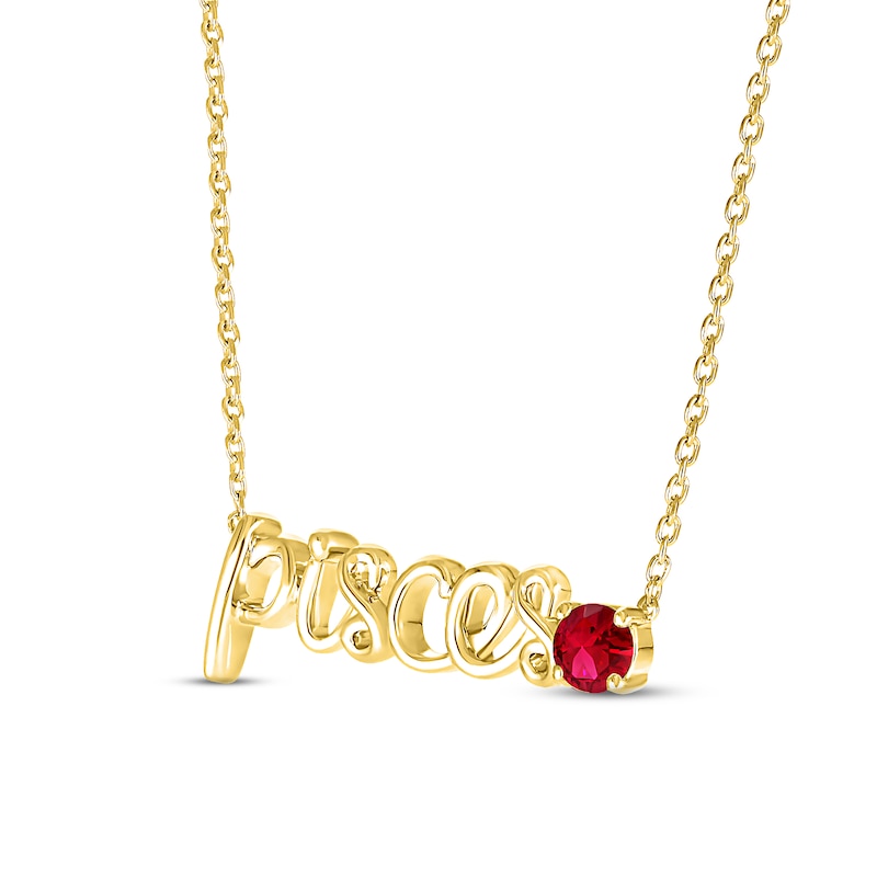 Main Image 2 of Lab-Created Ruby Zodiac Pisces Necklace 10K Yellow Gold 18&quot;