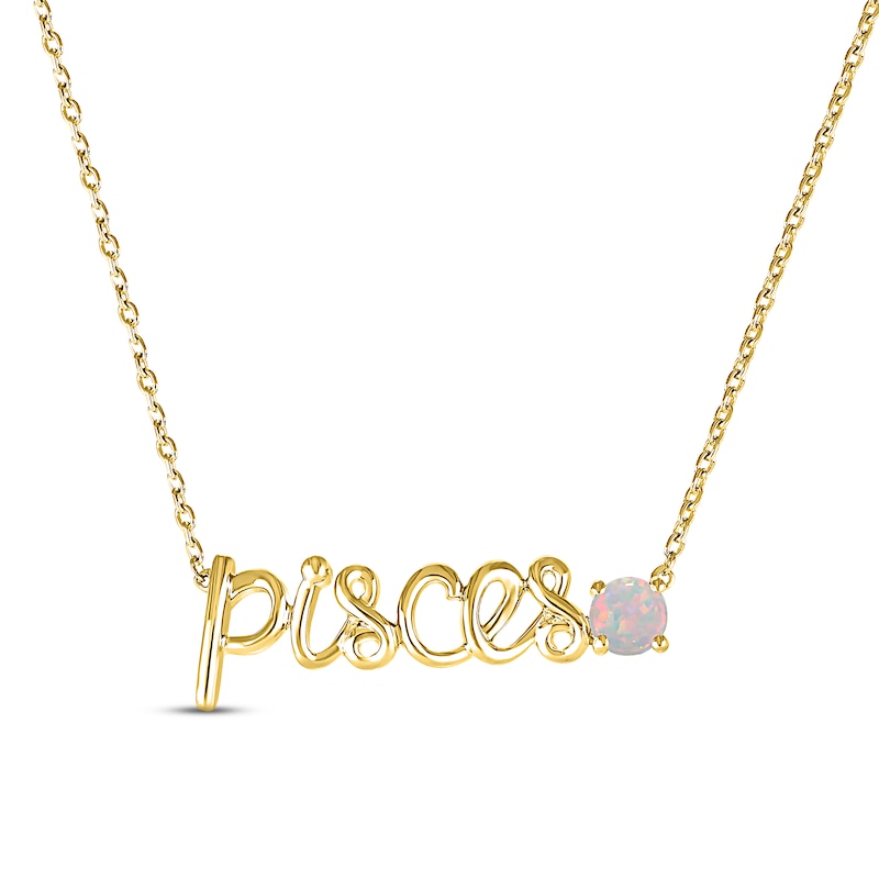 Main Image 1 of Lab-Created Opal Zodiac Pisces Necklace 10K Yellow Gold 18&quot;