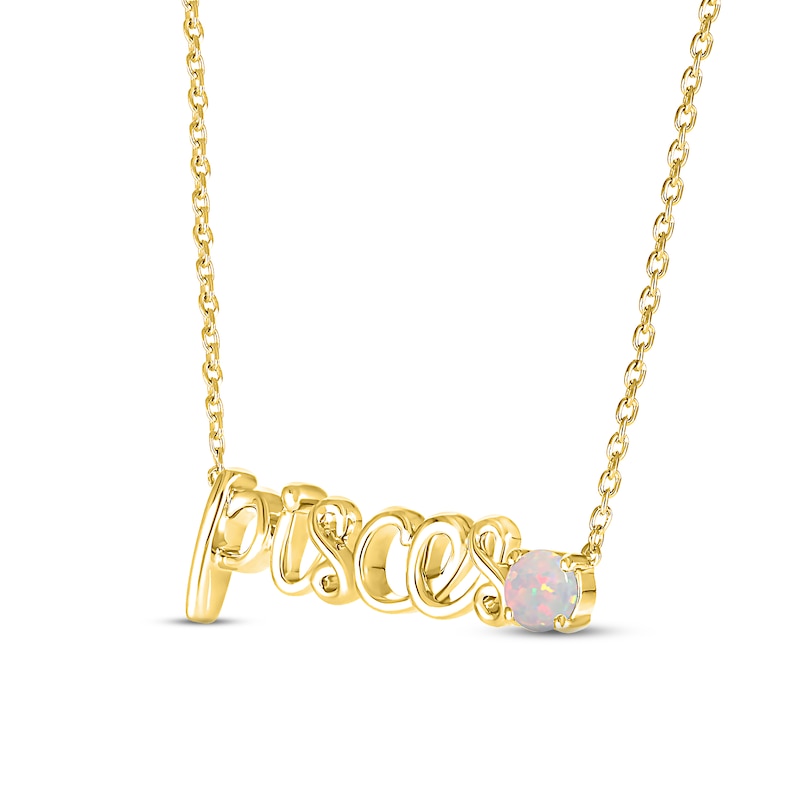 Main Image 2 of Lab-Created Opal Zodiac Pisces Necklace 10K Yellow Gold 18&quot;