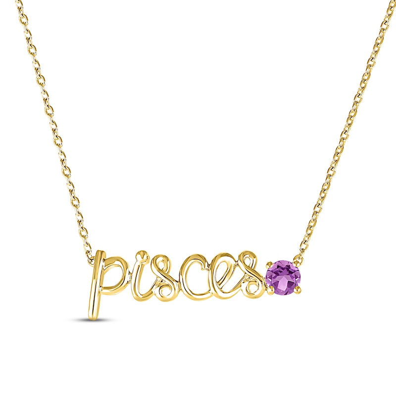 Main Image 1 of Amethyst Zodiac Pisces Necklace 10K Yellow Gold 18&quot;
