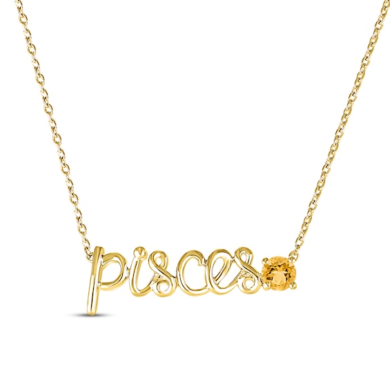 Citrine Zodiac Pisces Necklace 10K Yellow Gold 18"