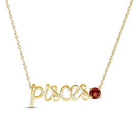 Garnet Zodiac Pisces Necklace 10K Yellow Gold 18"