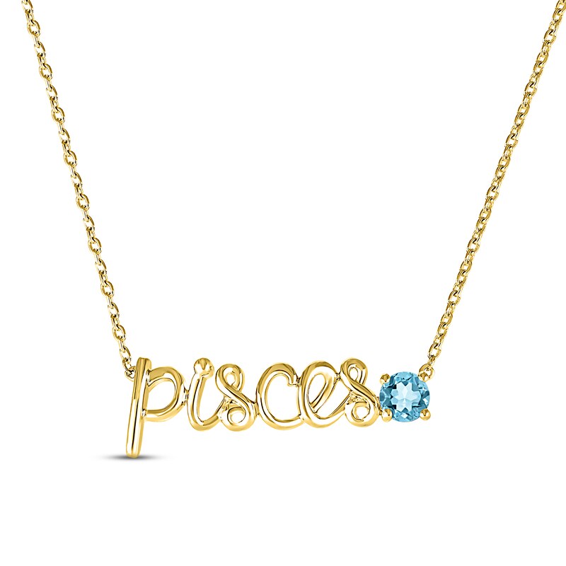 Main Image 1 of Swiss Blue Topaz Zodiac Pisces Necklace 10K Yellow Gold 18&quot;