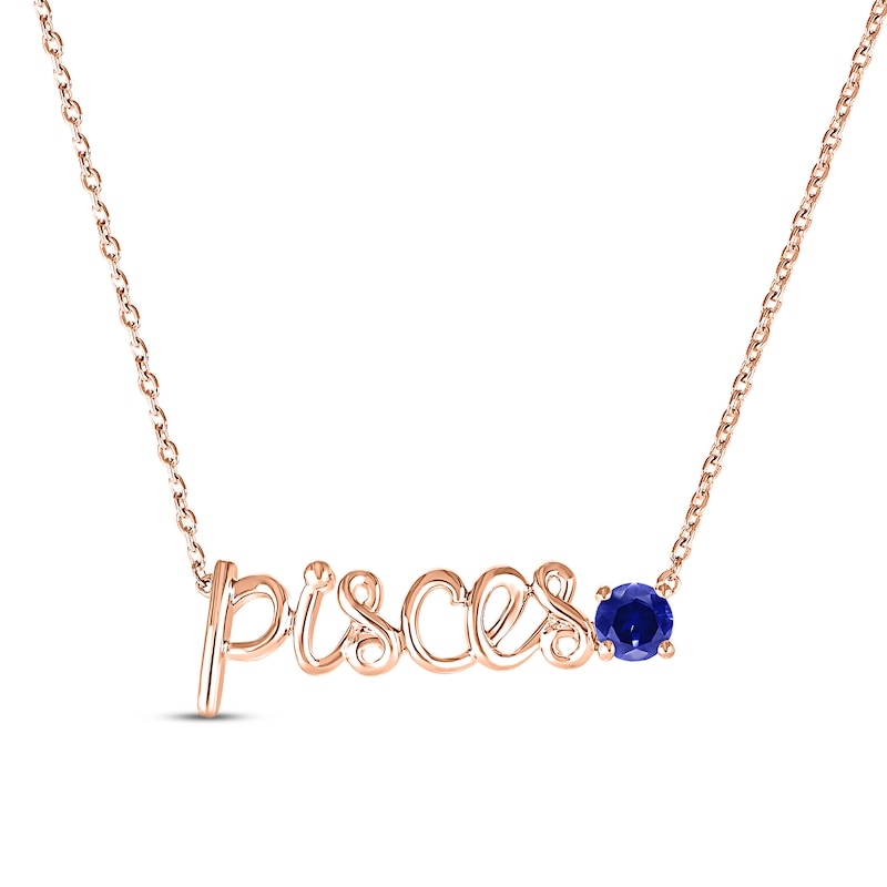 Blue Lab-Created Sapphire Zodiac Pisces Necklace 10K Rose Gold 18"