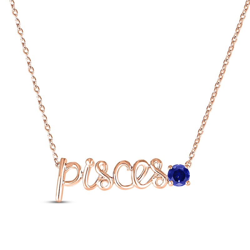 Main Image 1 of Blue Lab-Created Sapphire Zodiac Pisces Necklace 10K Rose Gold 18"