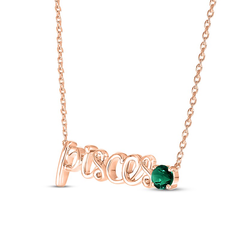 Main Image 2 of Lab-Created Emerald Zodiac Pisces Necklace 10K Rose Gold 18&quot;