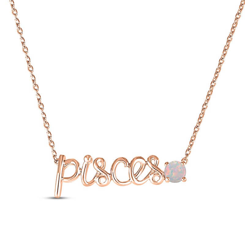 Main Image 1 of Lab-Created Opal Zodiac Pisces Necklace 10K Rose Gold 18&quot;