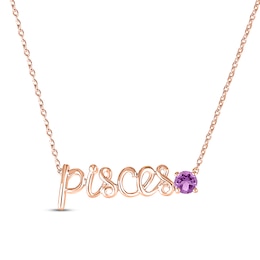 Amethyst Zodiac Pisces Necklace 10K Rose Gold 18"