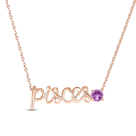 Amethyst Zodiac Pisces Necklace 10K Rose Gold 18"