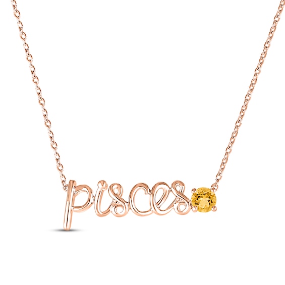 Citrine Zodiac Pisces Necklace 10K Rose Gold 18"