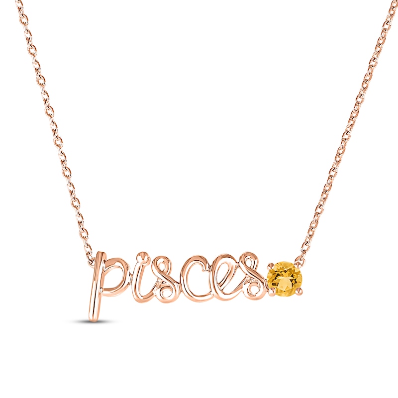 Main Image 1 of Citrine Zodiac Pisces Necklace 10K Rose Gold 18"