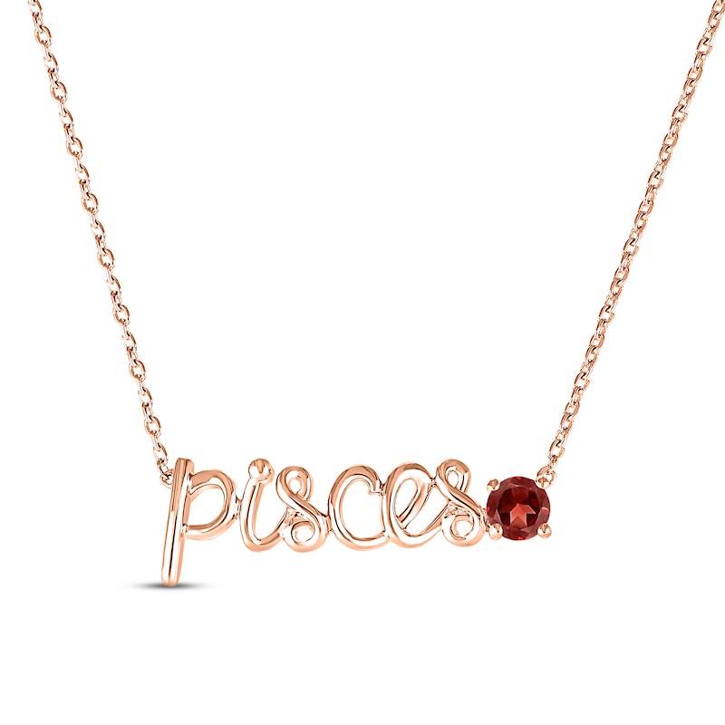 Garnet Zodiac Pisces Necklace 10K Rose Gold 18"