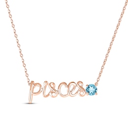 Swiss Blue Topaz Zodiac Pisces Necklace 10K Rose Gold 18"