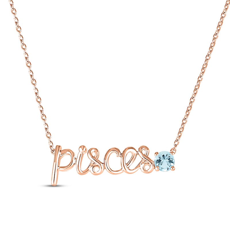 Aquamarine Zodiac Pisces Necklace 10K Rose Gold 18"