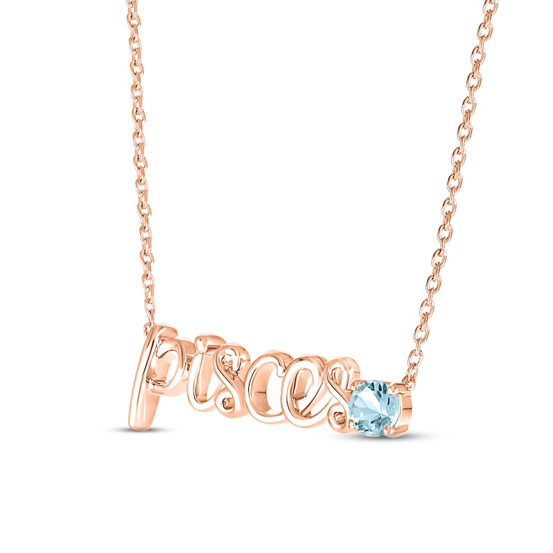 Aquamarine Zodiac Pisces Necklace 10K Rose Gold 18"