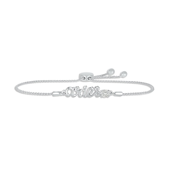 White Lab-Created Sapphire Zodiac Aries Bolo Bracelet Sterling Silver 9.5"