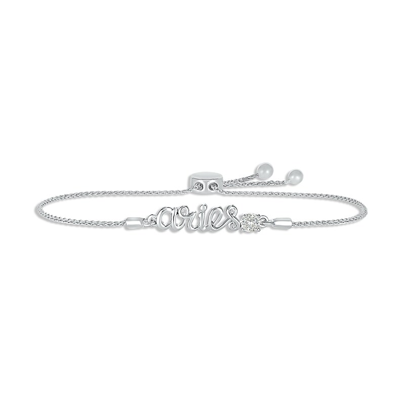 Main Image 1 of White Lab-Created Sapphire Zodiac Aries Bolo Bracelet Sterling Silver 9.5&quot;