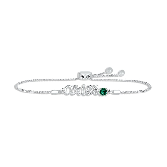Lab-Created Emerald Zodiac Aries Bolo Bracelet Sterling Silver 9.5"