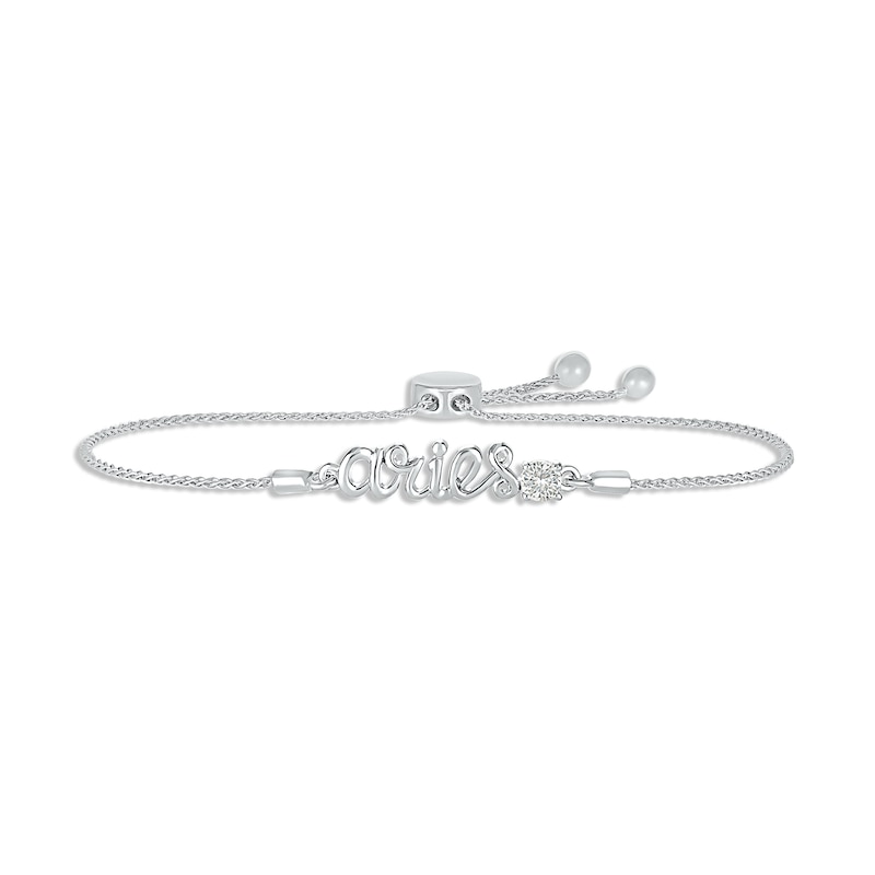 Main Image 1 of White Lab-Created Sapphire Zodiac Aries Bolo Bracelet 10K White Gold 9.5"