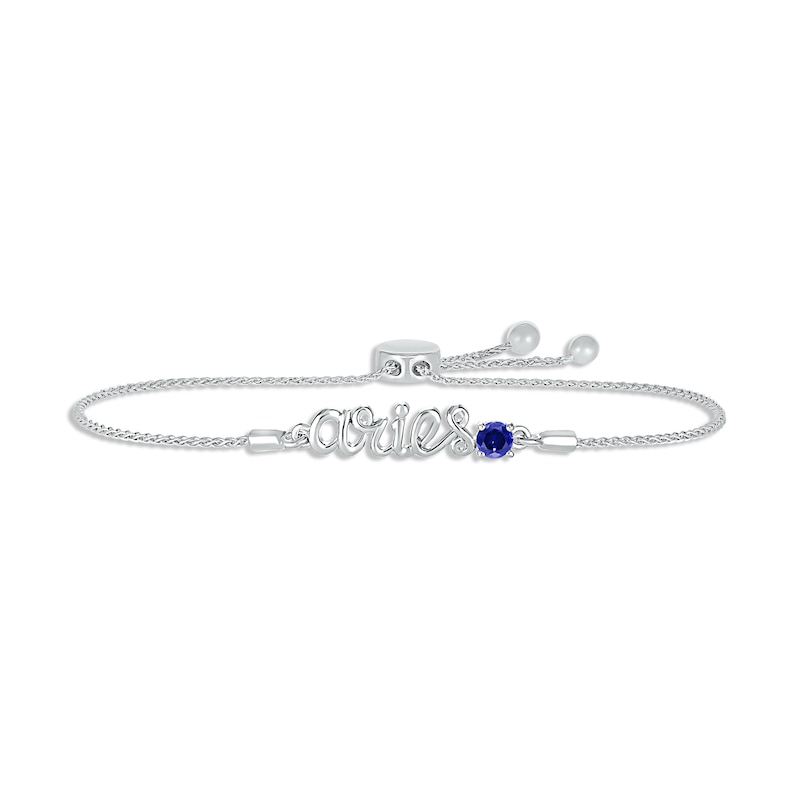 Main Image 1 of Blue Lab-Created Sapphire Zodiac Aries Bolo Bracelet 10K White Gold 9.5&quot;