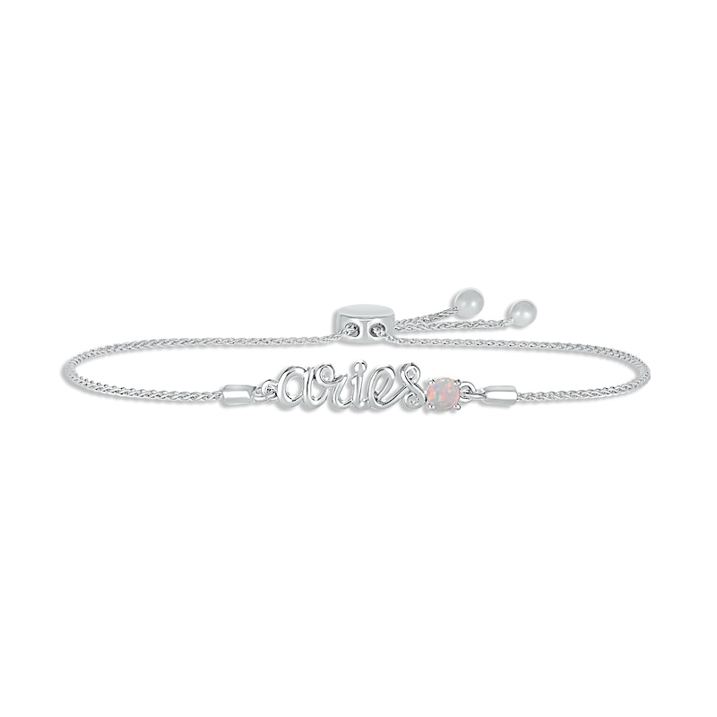 Lab-Created Opal Zodiac Aries Bolo Bracelet 10K White Gold 9.5"