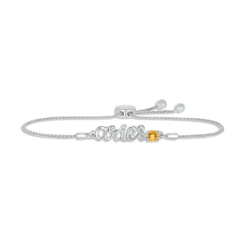 Main Image 1 of Citrine Zodiac Aries Bolo Bracelet 10K White Gold 9.5&quot;
