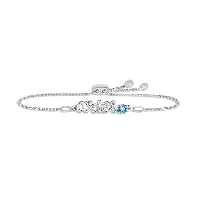 Swiss Blue Topaz Zodiac Aries Bolo Bracelet 10K White Gold 9.5"