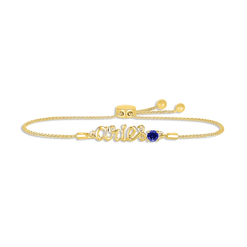 Main Image 1 of Blue Lab-Created Sapphire Zodiac Aries Bolo Bracelet 10K Yellow Gold 9.5"