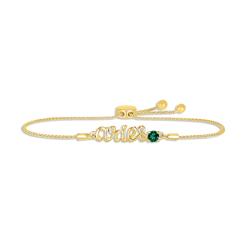 Main Image 1 of Lab-Created Emerald Zodiac Aries Bolo Bracelet 10K Yellow Gold 9.5"