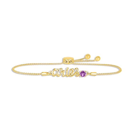 Amethyst Zodiac Aries Bolo Bracelet 10K Yellow Gold 9.5"