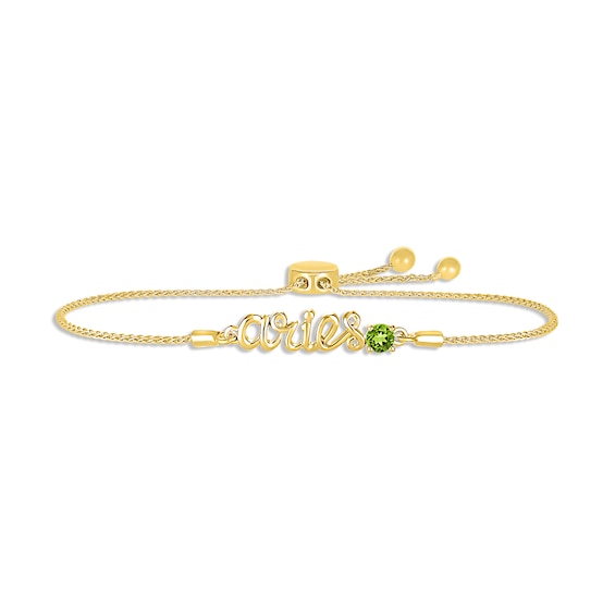 Peridot Zodiac Aries Bolo Bracelet 10K Yellow Gold 9.5"
