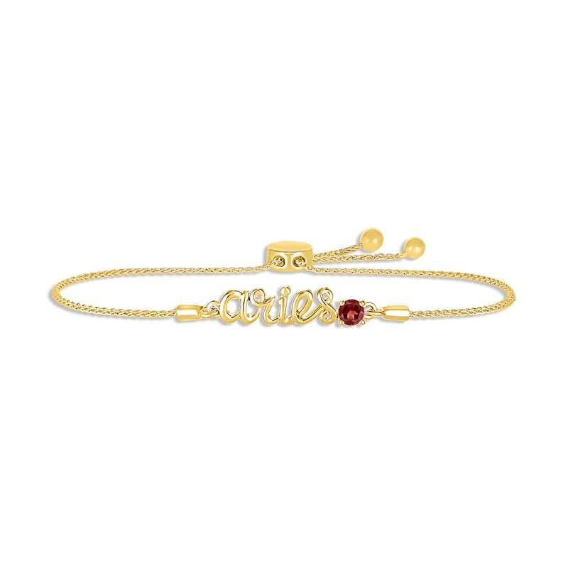 Garnet Zodiac Aries Bolo Bracelet 10K Yellow Gold 9.5"