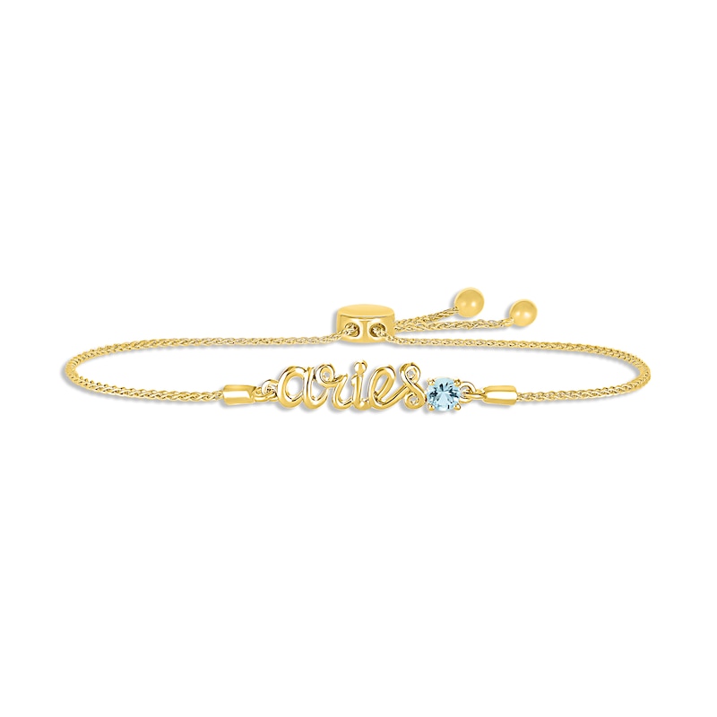 Aquamarine Zodiac Aries Bolo Bracelet 10K Yellow Gold 9.5"