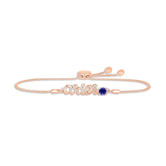 Blue Lab-Created Sapphire Zodiac Aries Bolo Bracelet 10K Rose Gold 9.5"