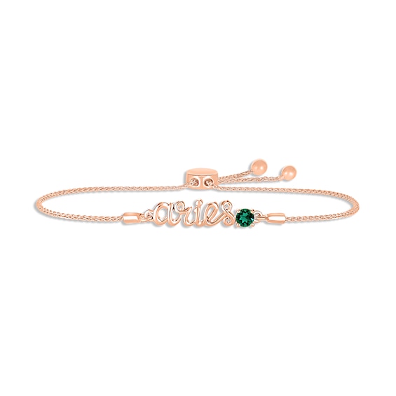 Lab-Created Emerald Zodiac Aries Bolo Bracelet 10K Rose Gold 9.5"