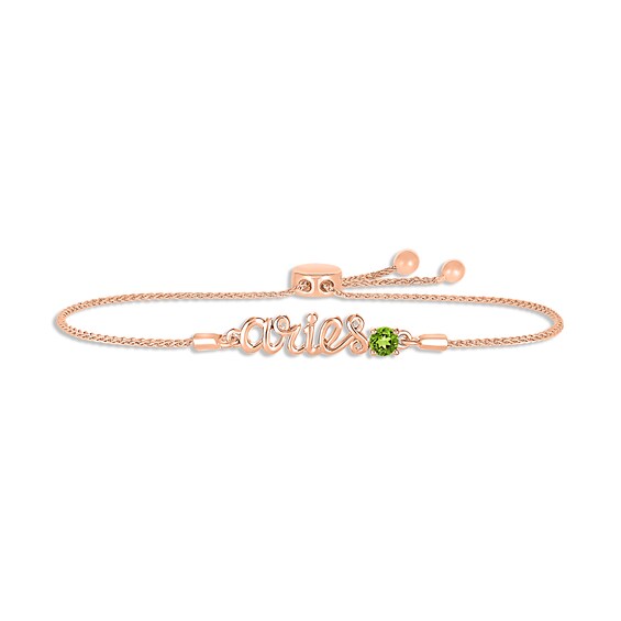 Peridot Zodiac Aries Bolo Bracelet 10K Rose Gold 9.5"