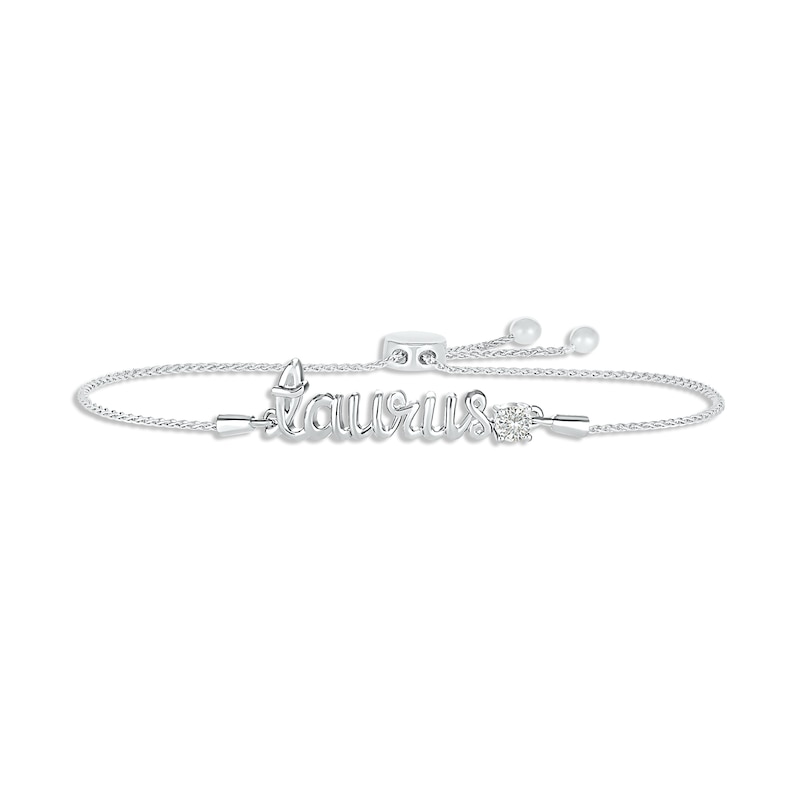 White Lab-Created Sapphire Zodiac Taurus Bolo Bracelet Sterling Silver 9.5"