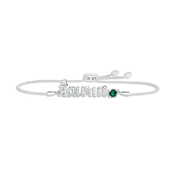 Lab-Created Emerald Zodiac Taurus Bolo Bracelet Sterling Silver 9.5"