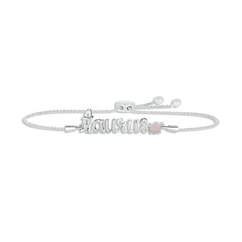 Main Image 1 of Lab-Created Opal Zodiac Taurus Bolo Bracelet Sterling Silver 9.5&quot;