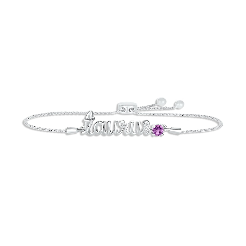 Main Image 1 of Amethyst Zodiac Taurus Bolo Bracelet Sterling Silver 9.5&quot;